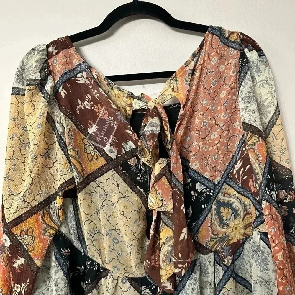 American Eagle Floral Long Sleeve Square Neck Tie Back Cutouts Size M NWOT - Picture 9 of 10